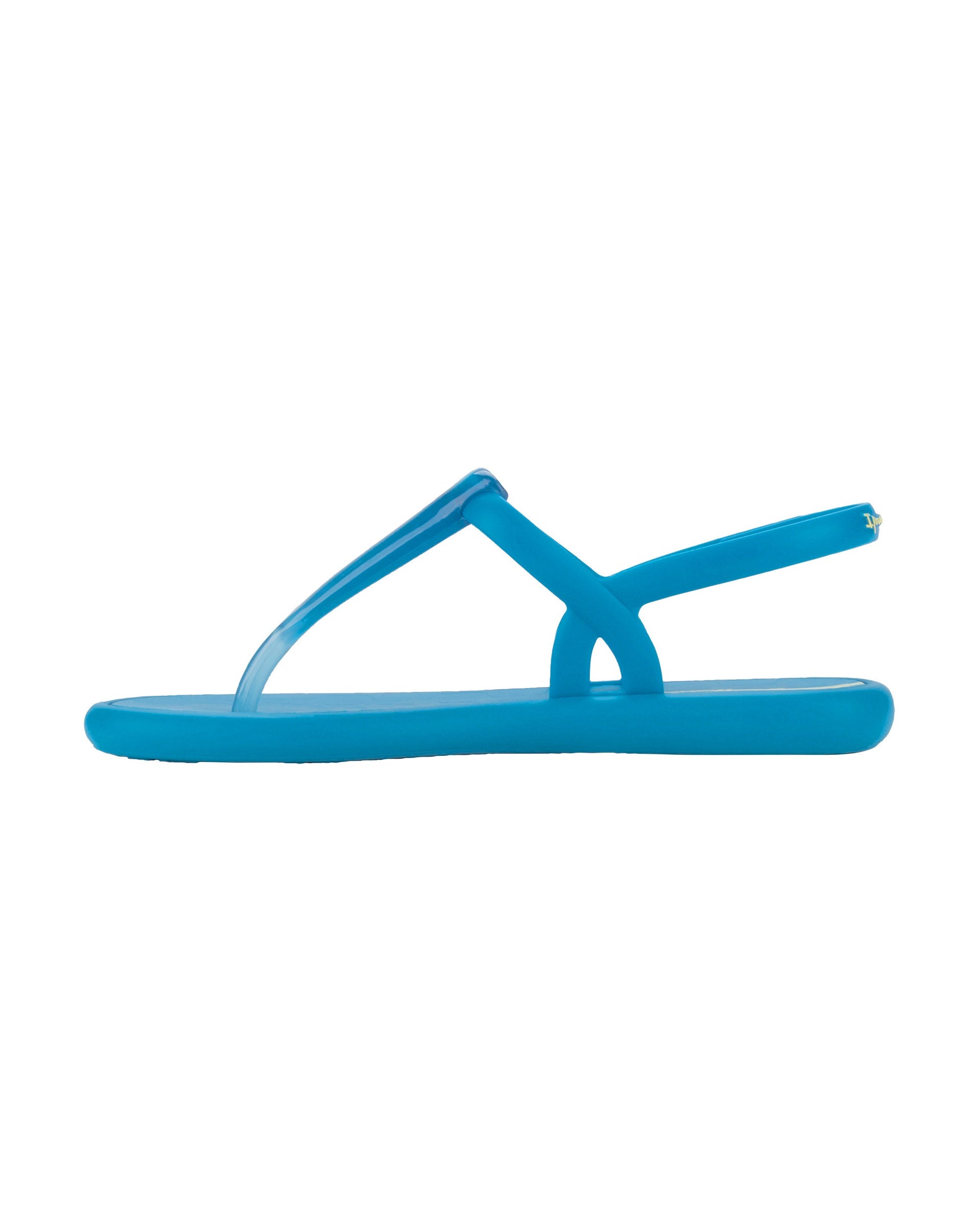 Inner side view of a blue Ipanema Glossy women's t-strap sandal.