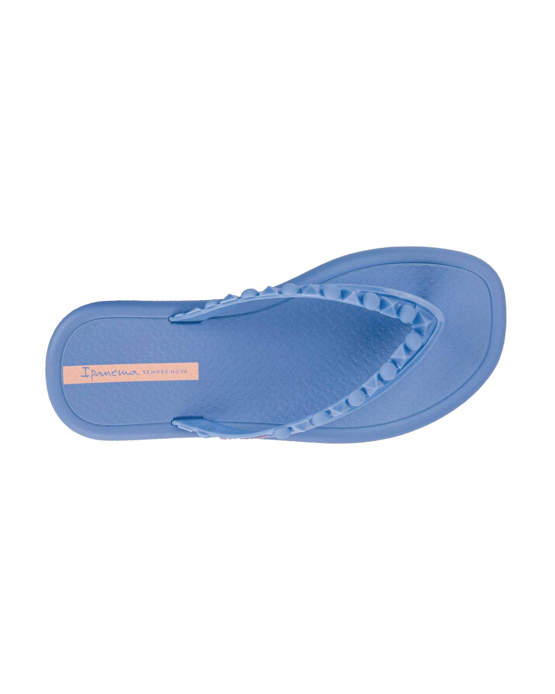 Top view of a blue Ipanema Meu Sol women's flip flop with stud details on strap.