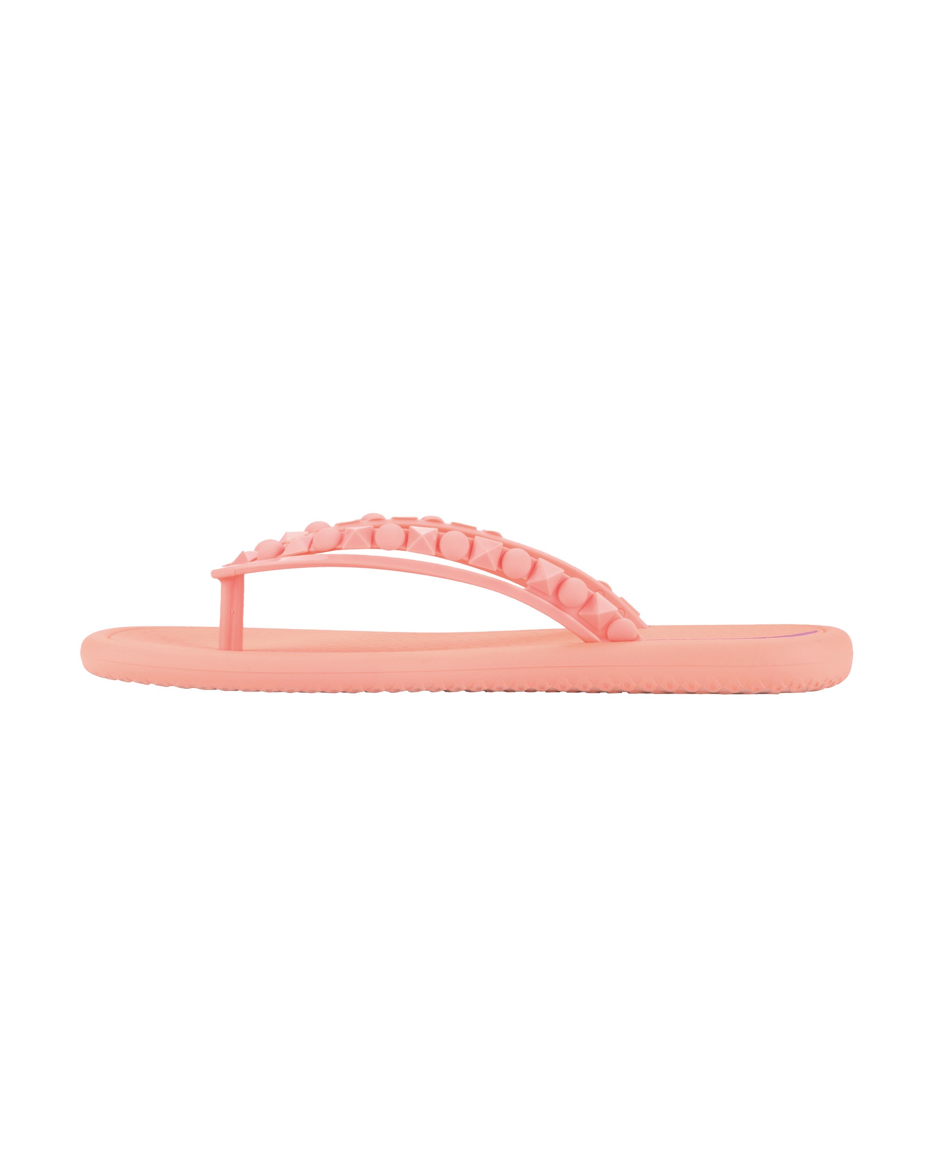 Side view of a light pink Ipanema Meu Sol women's flip flop with stud details on strap.