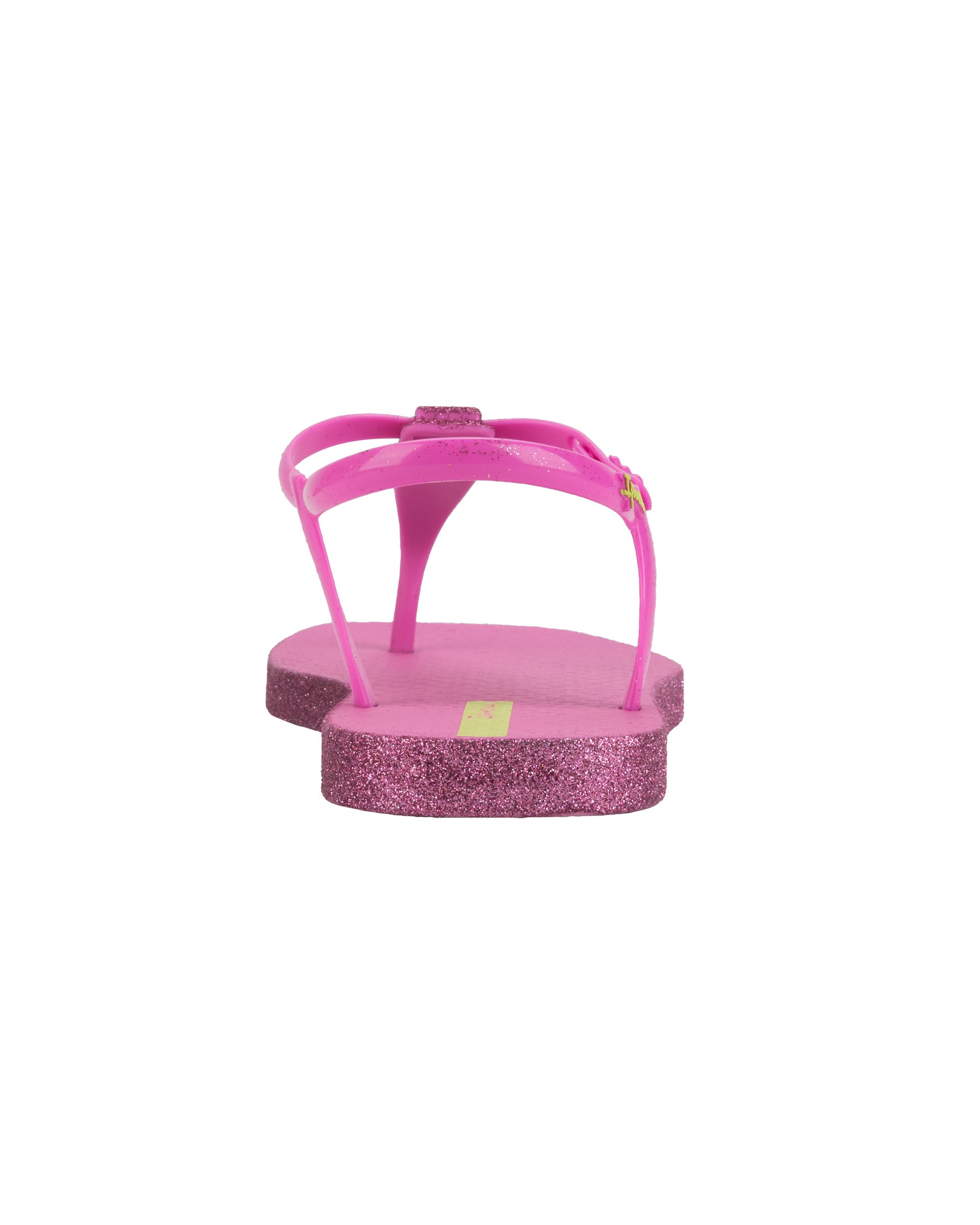 Back view of a pink Ipanema Class Edge Glow t-strap women's sandal with glitter pink thong.