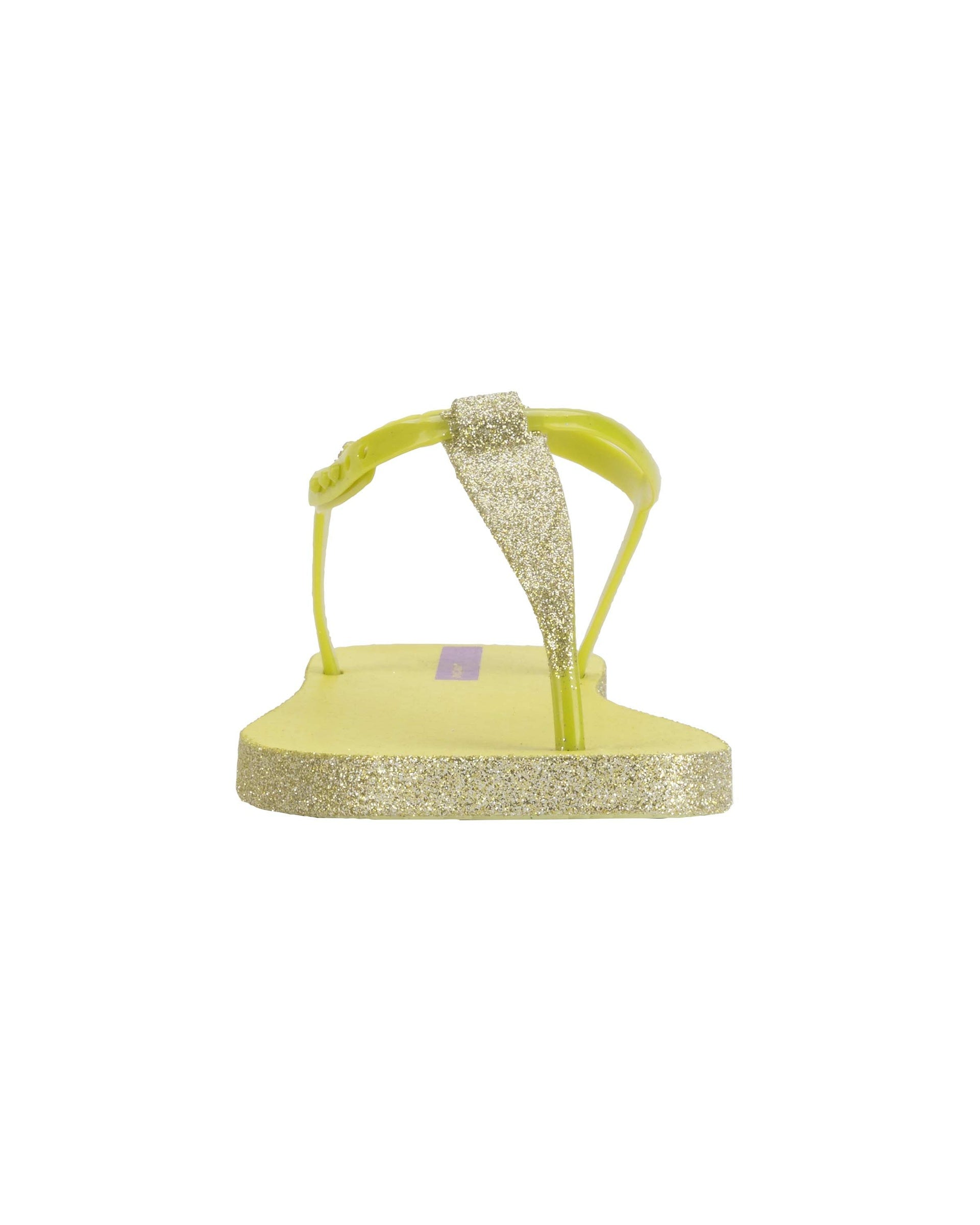 Front view of a green Ipanema Class Edge Glow t-strap women's sandal with glitter green thong.