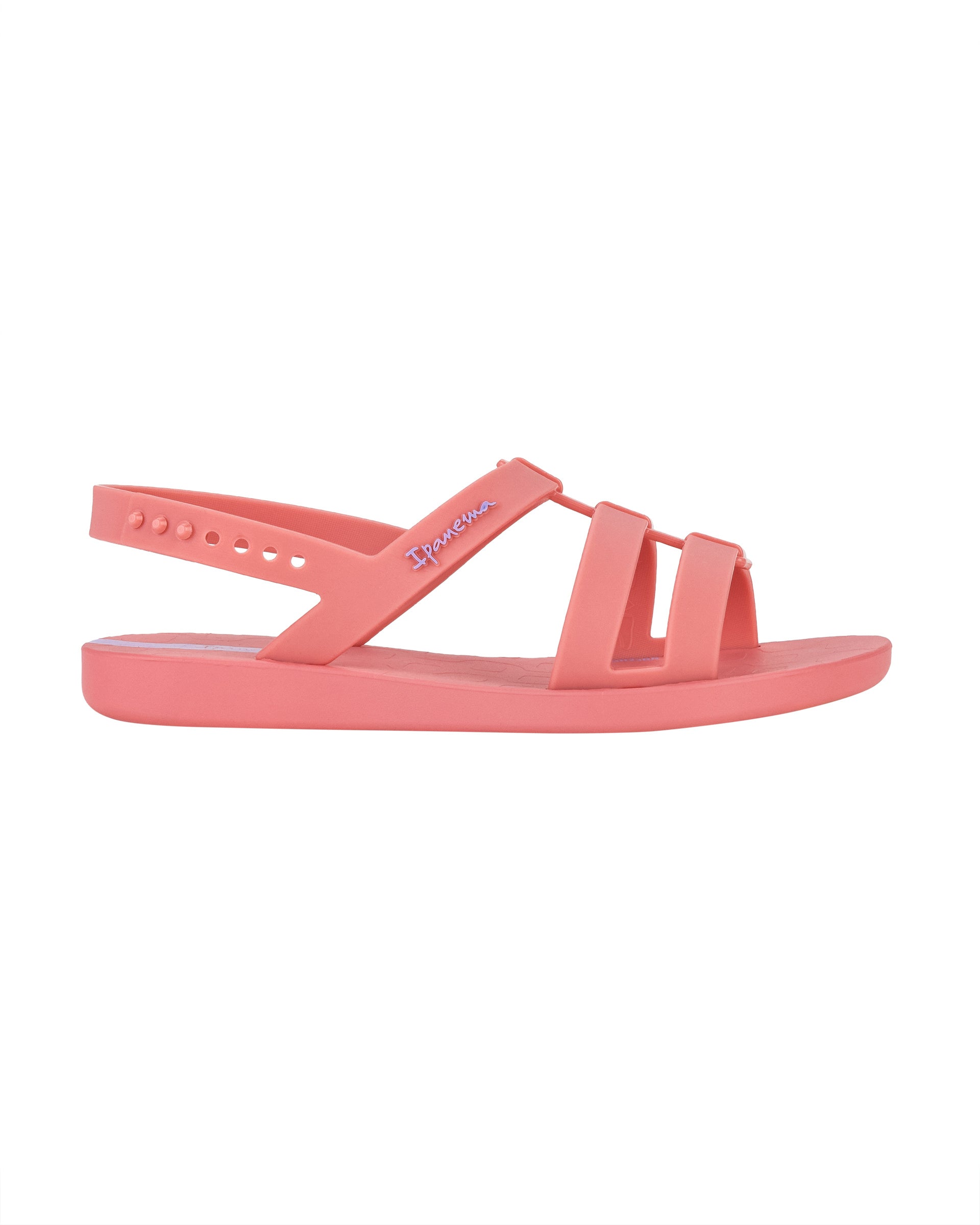 Outer side view of a pink Ipanema Class Go women's sandal.