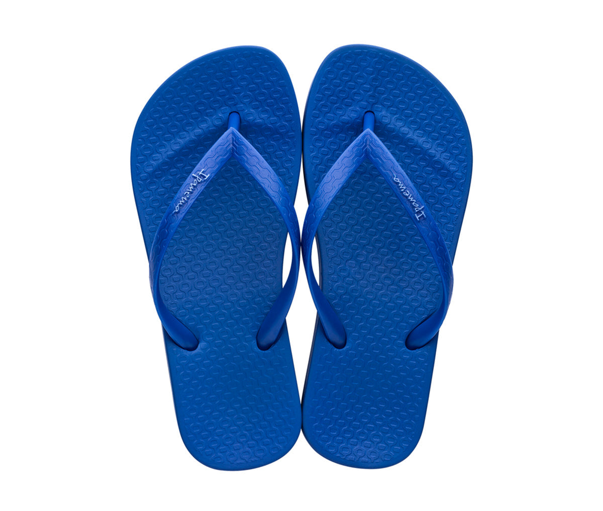 Top view of a pair of blue Ipanema Ana Colors kids flip flops.