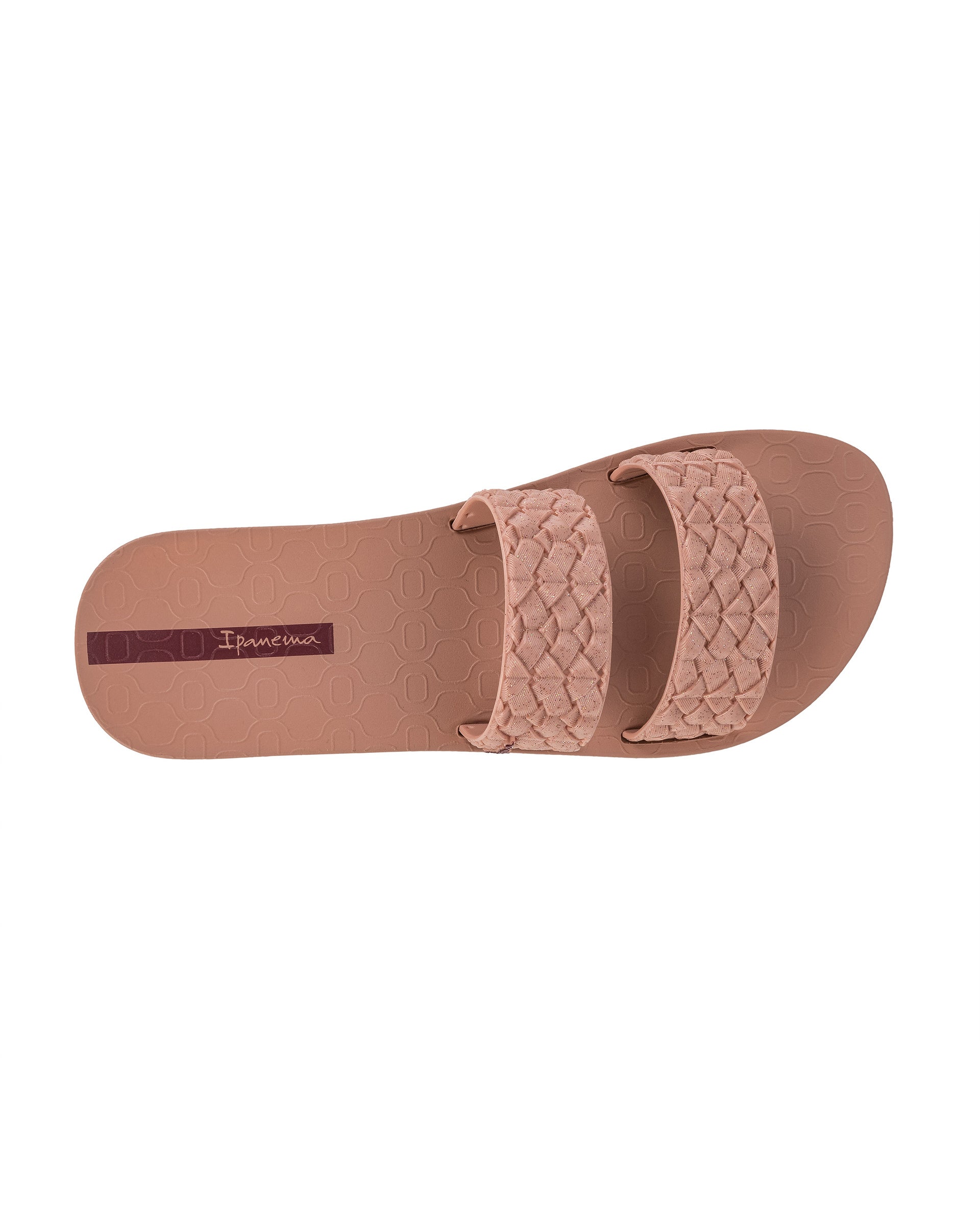 Top view of a pink Ipanema Renda women's slide with braided pink glitter straps.