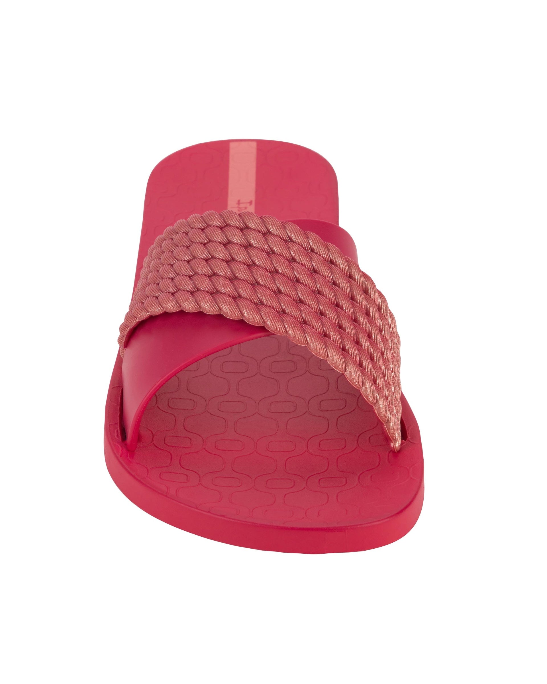 Front view of a red Ipanema Street women's slide.