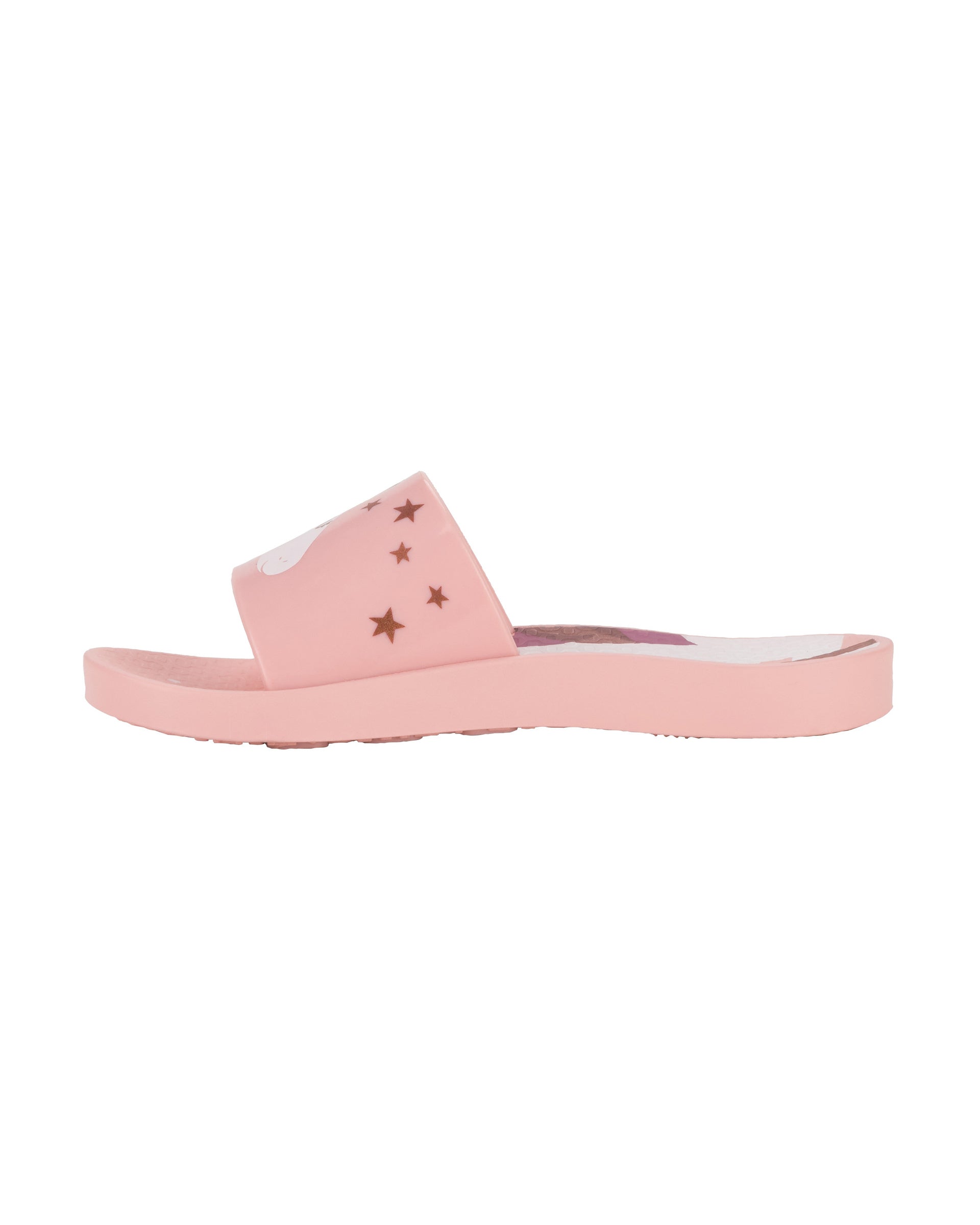 Inner side view of a pink Ipanema Urban kids slide with a unicorn on the upper.