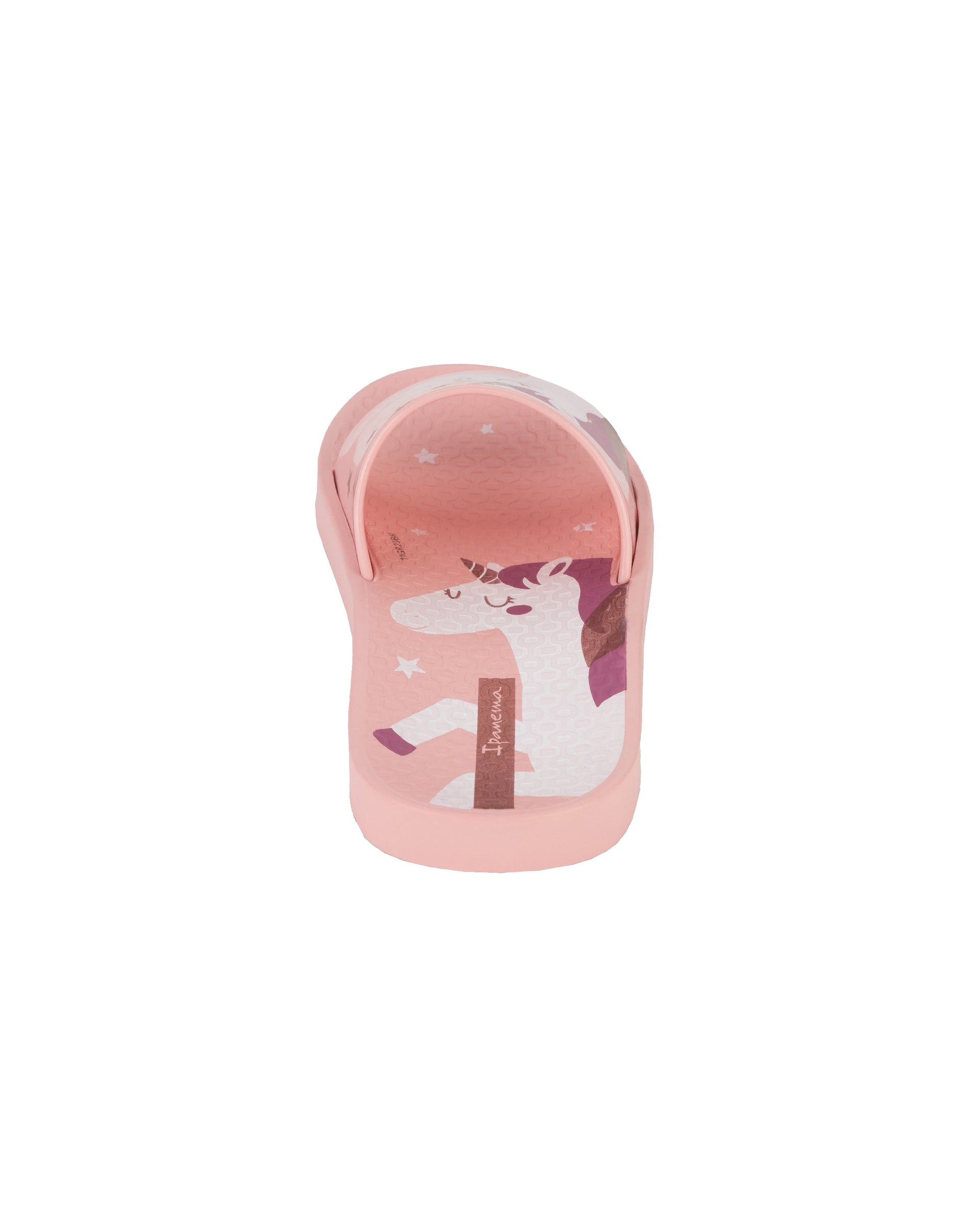 Back view of a pink Ipanema Urban kids slide with a unicorn on the upper.