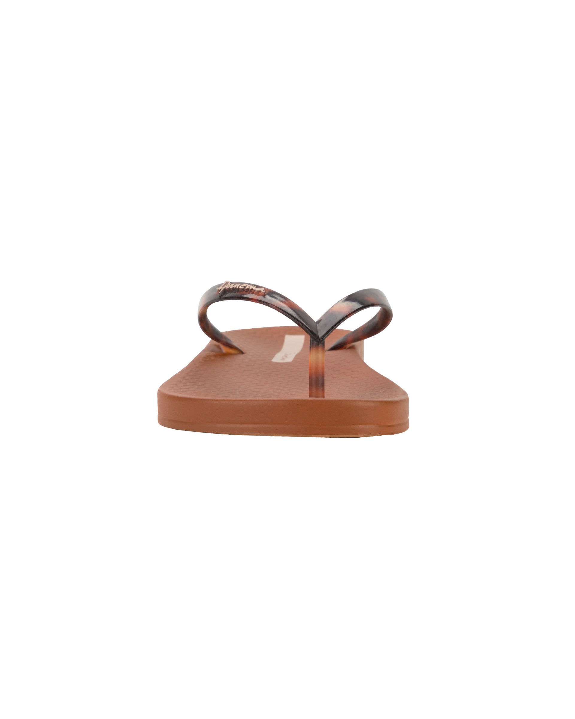 Front view of a brown Ipanema Ana Connect women's flip flop with brown tortoiseshell  color strap.