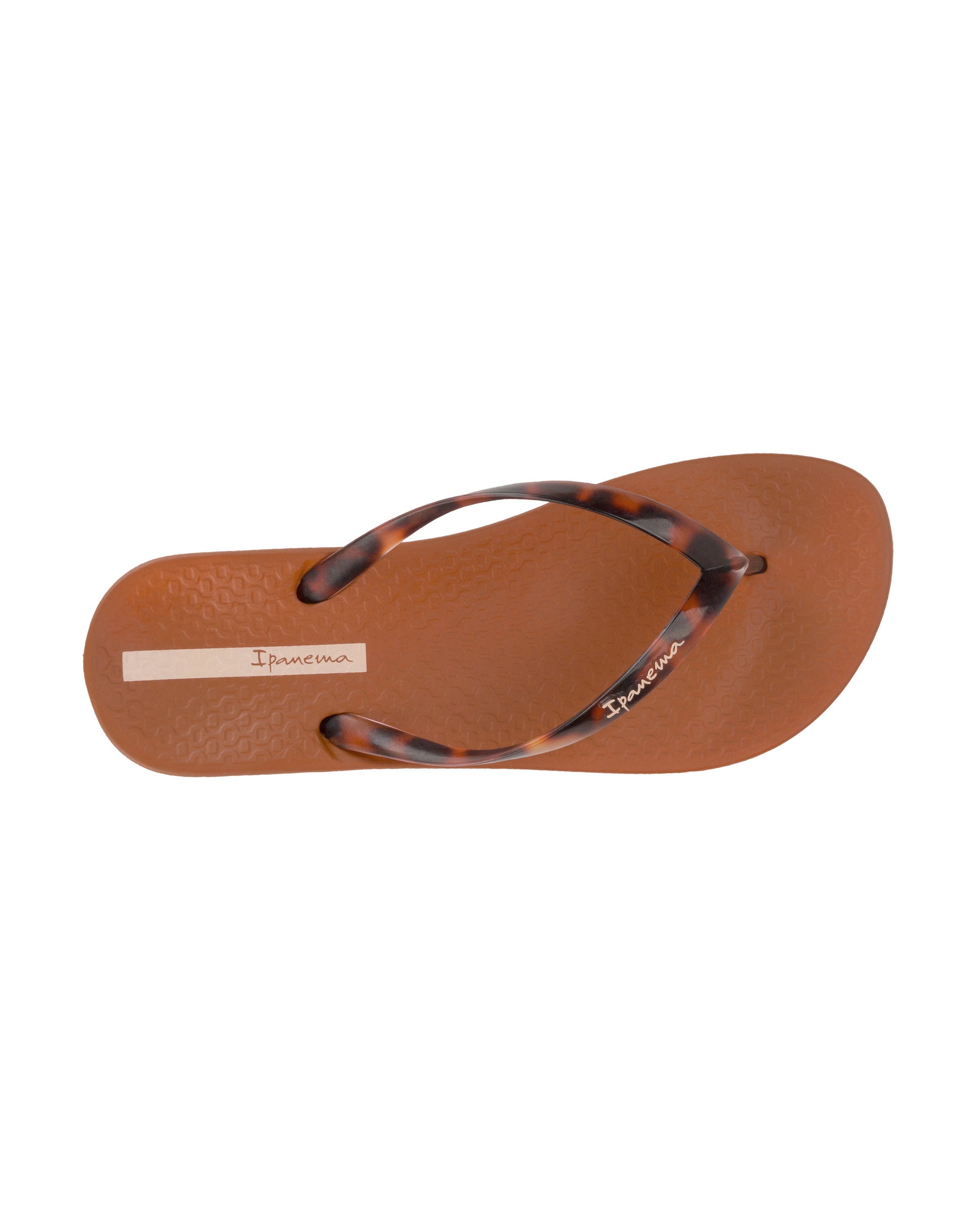 Top view of a brown Ipanema Ana Connect women's flip flop with brown tortoiseshell  color strap.