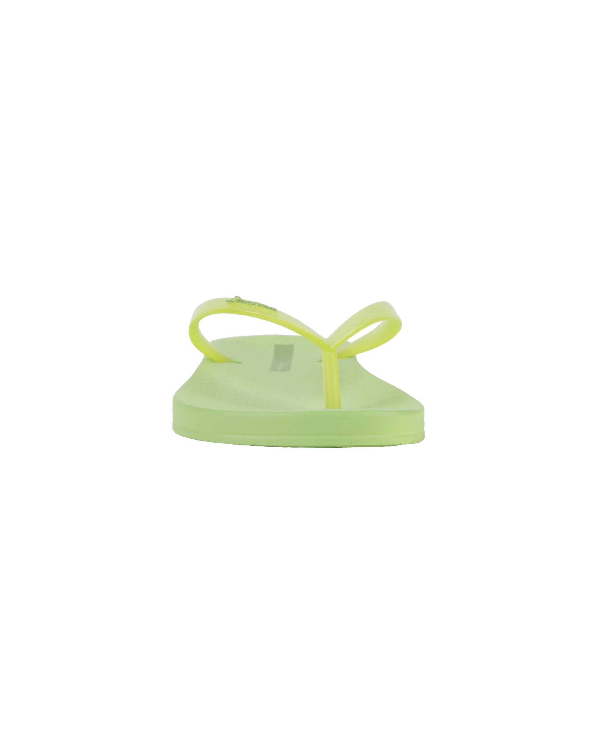 Front view of a green Ipanema Ana Connect women's flip flop with a clear green strap.