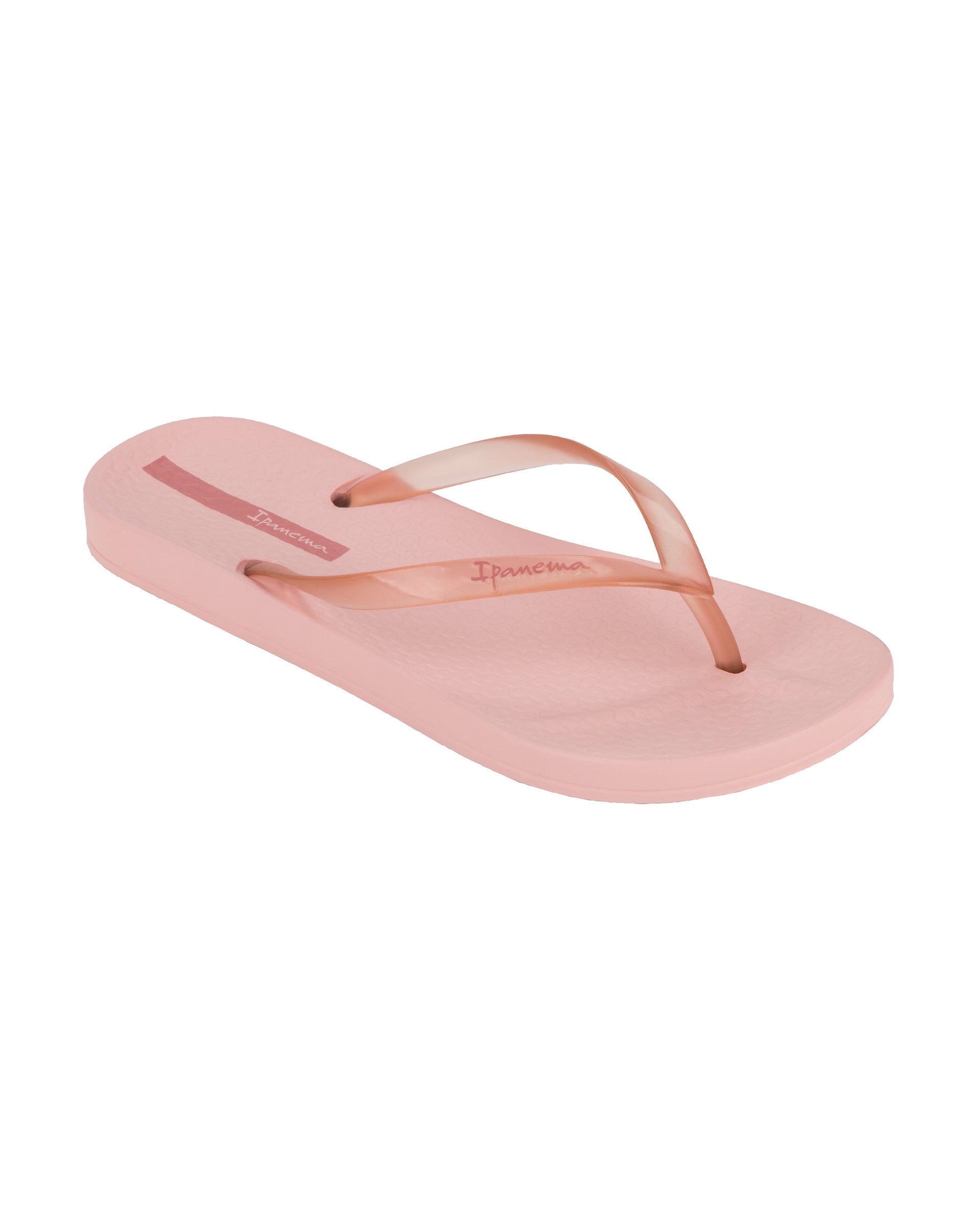 Angled view of a pink Ipanema Ana Connect women's flip flop with a clear pink strap.