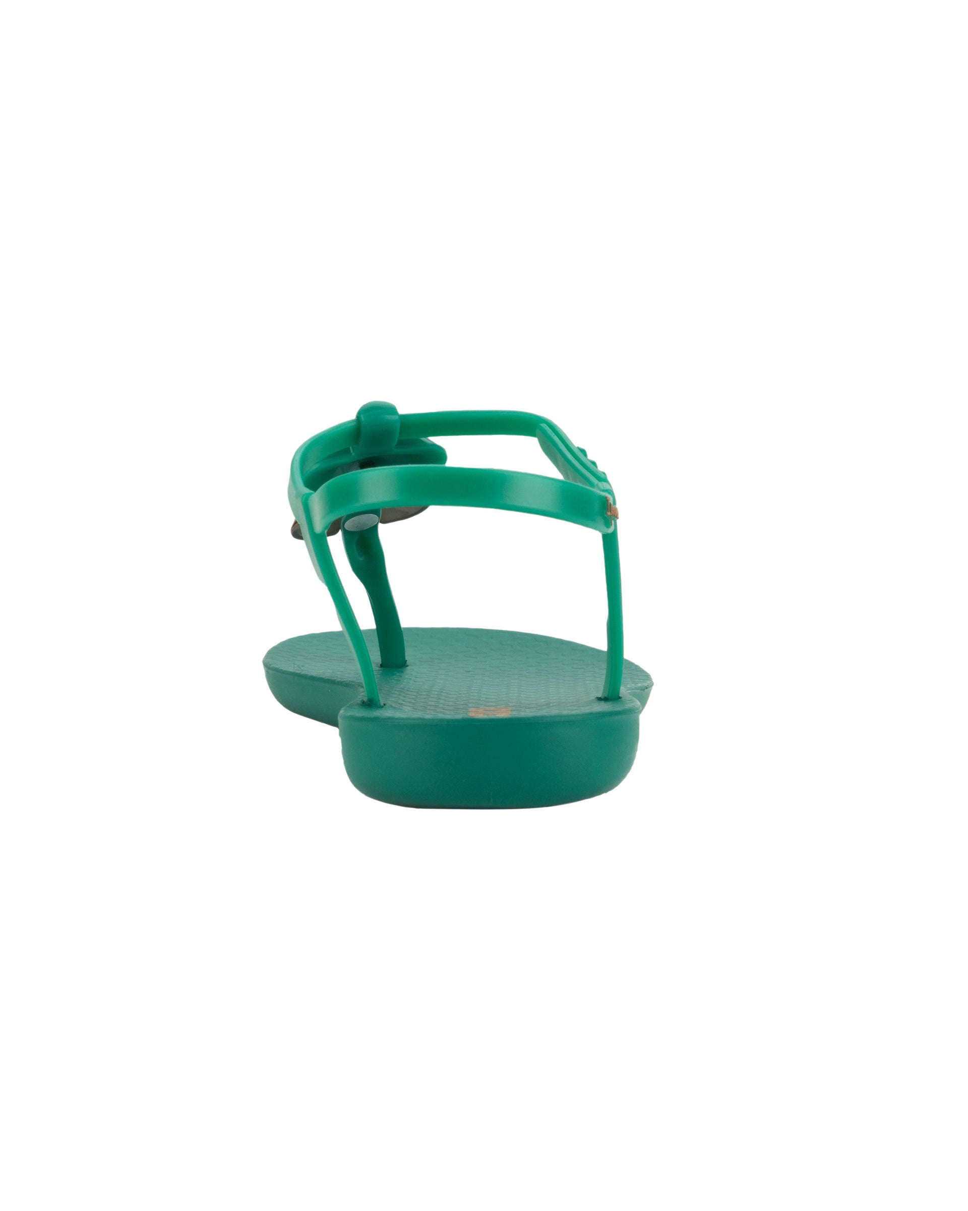 Back view of a green Ipanema Class women's sandal with 3 bubble baubles on the t-strap.