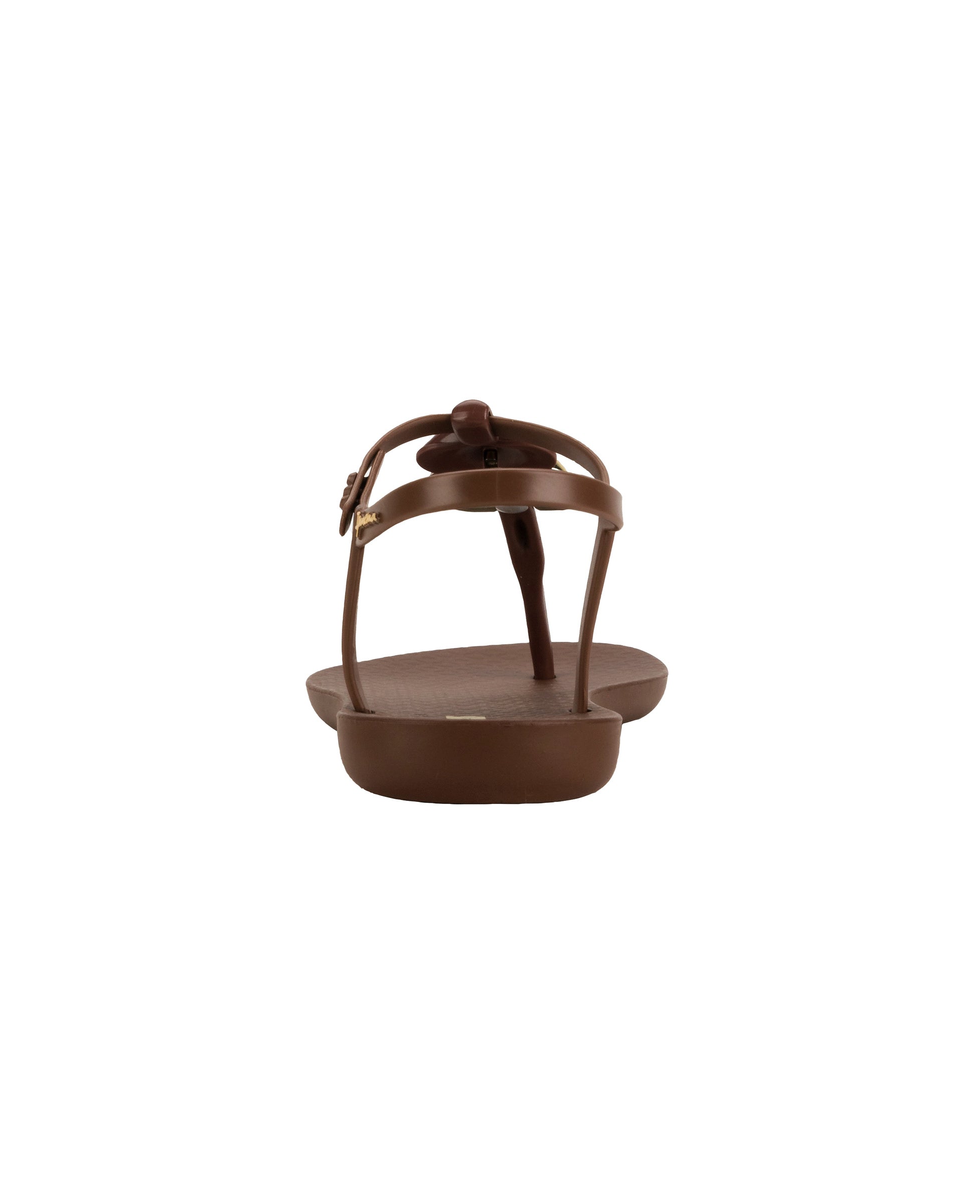 Back view of a brown Ipanema Class women's sandal with 3 bubble baubles on the t-strap.