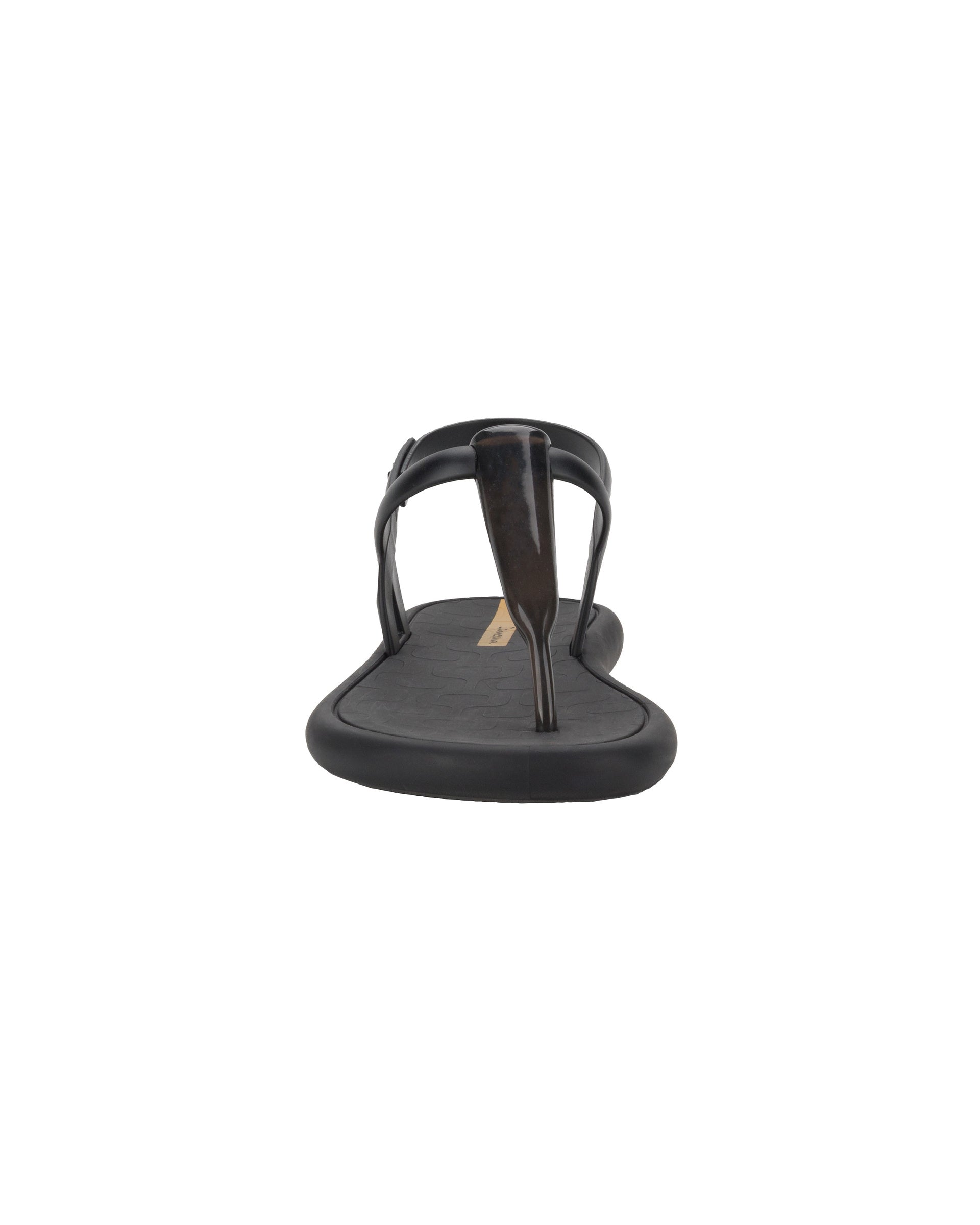 Front view of a black Ipanema Glossy women's t-strap sandal.
