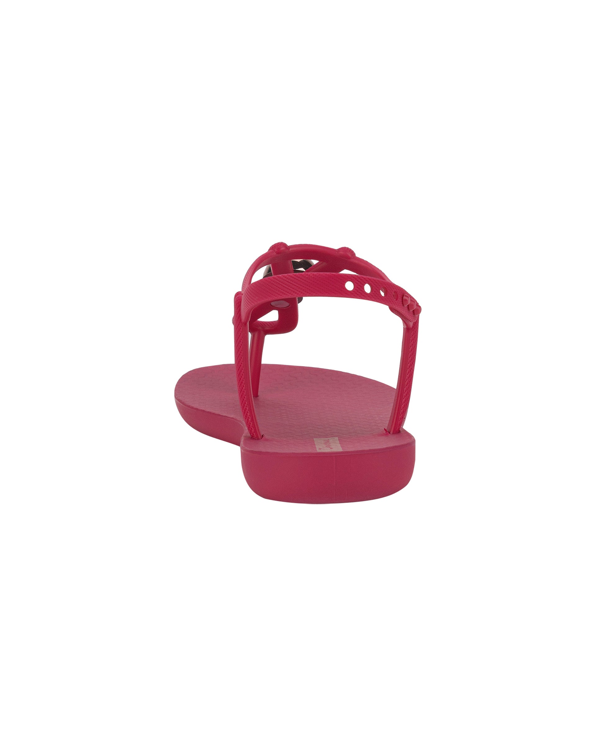 Back view of a pink Ipanema Class Spheres women's t-strap sandal with metallic bauble.