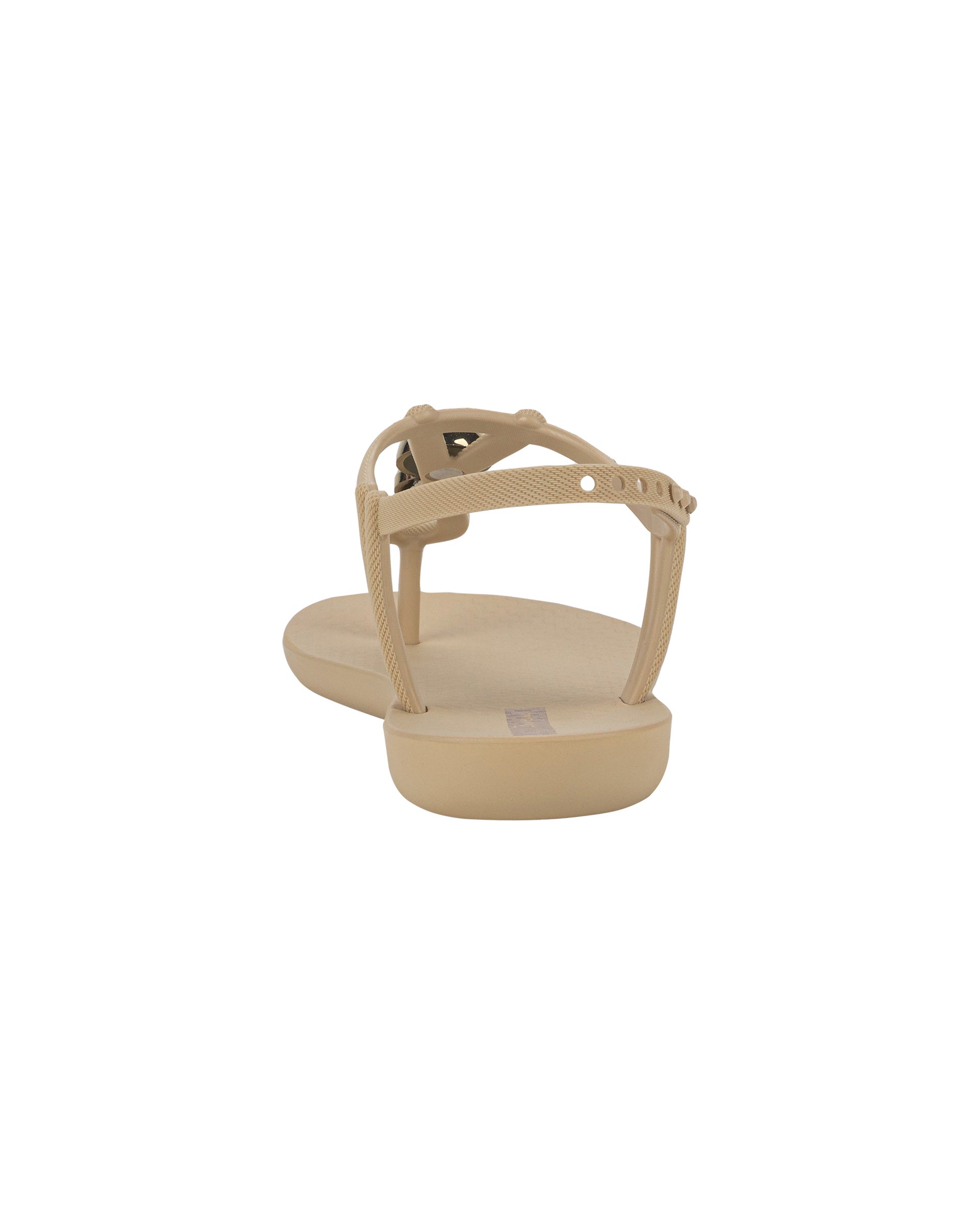 Back view of a beige Ipanema Class Spheres women's t-strap sandal with metallic bauble.