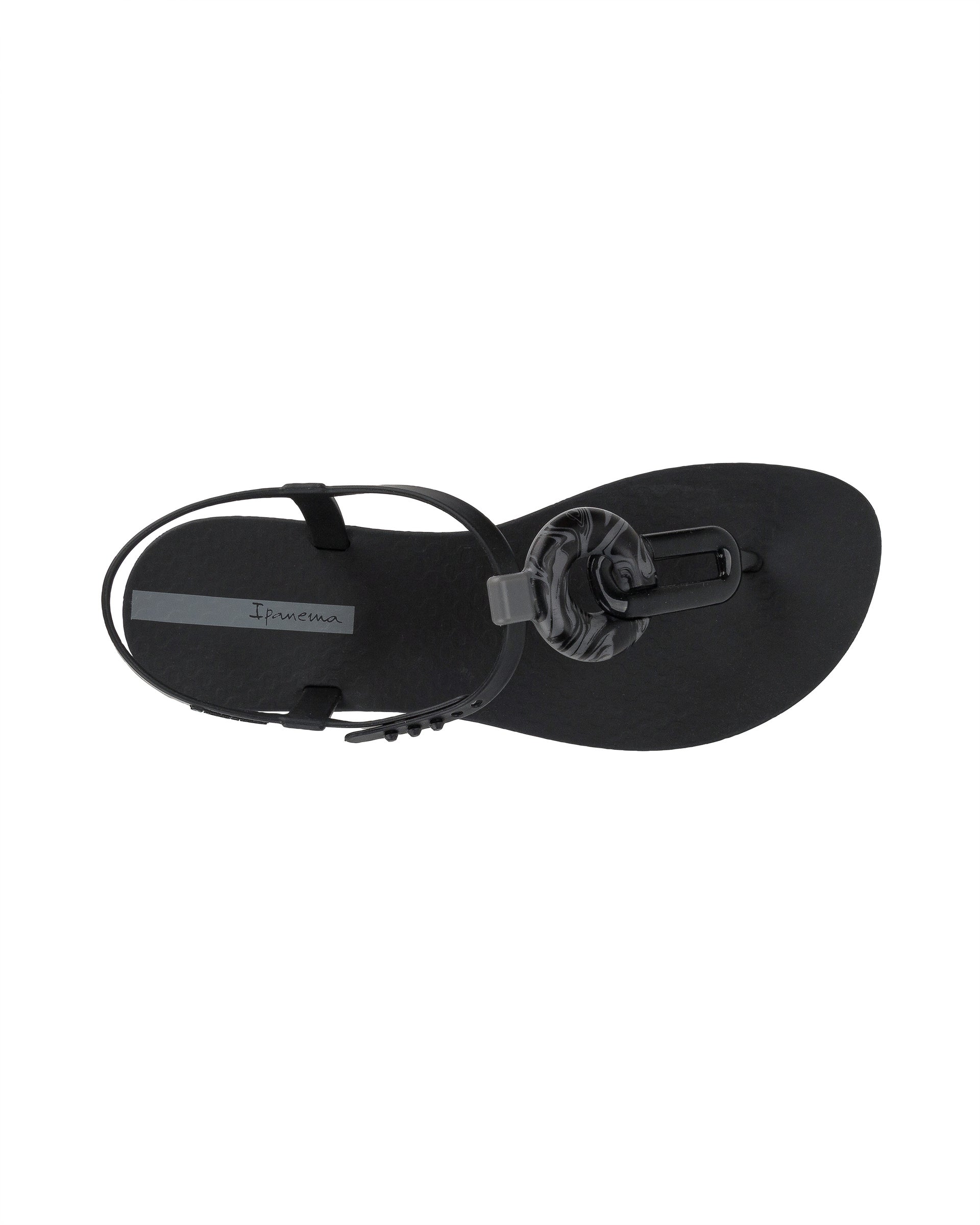 Top view of a black Ipanema Class Marble women's t-strap sandal.