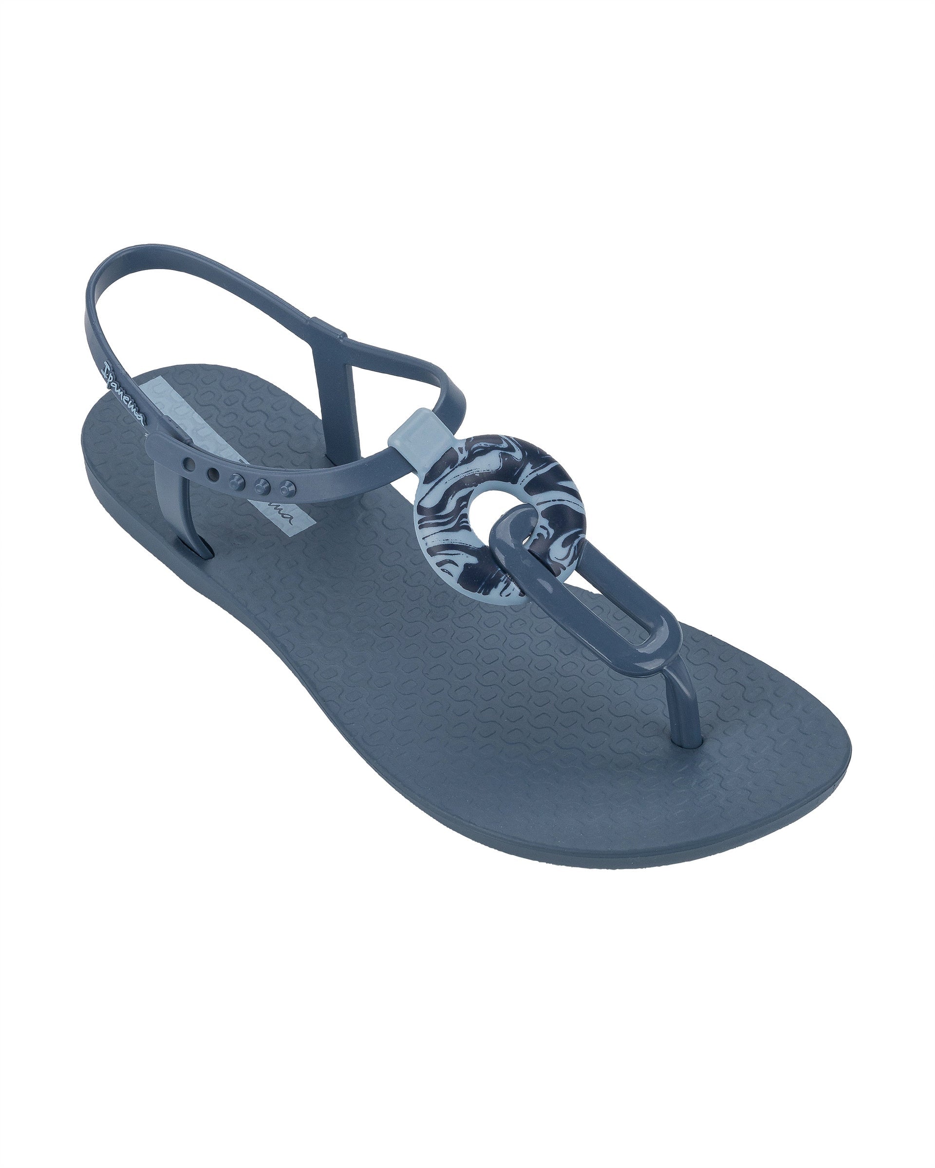 Angled view of a blue Ipanema Class Marble women's t-strap sandal.