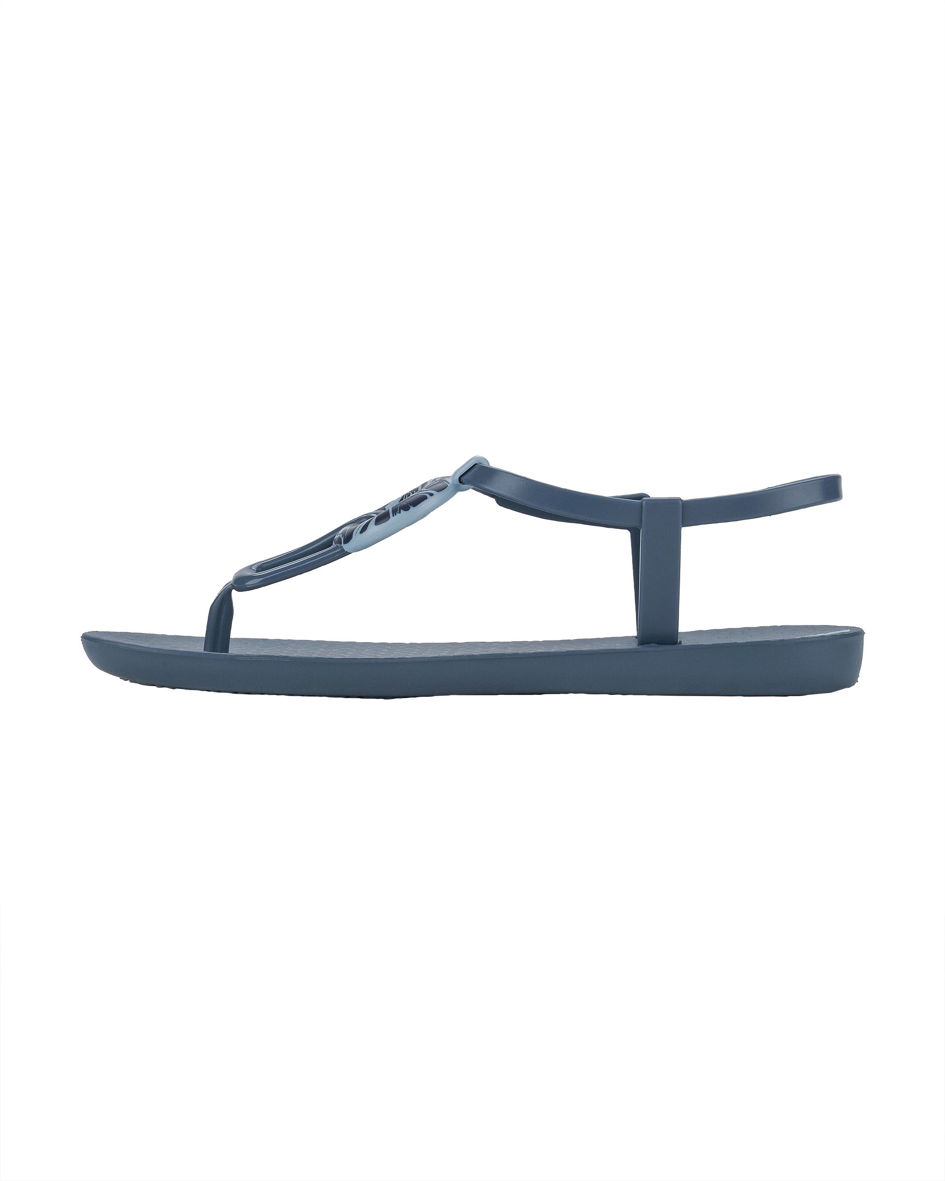 Inner side view of a blue Ipanema Class Marble women's t-strap sandal.