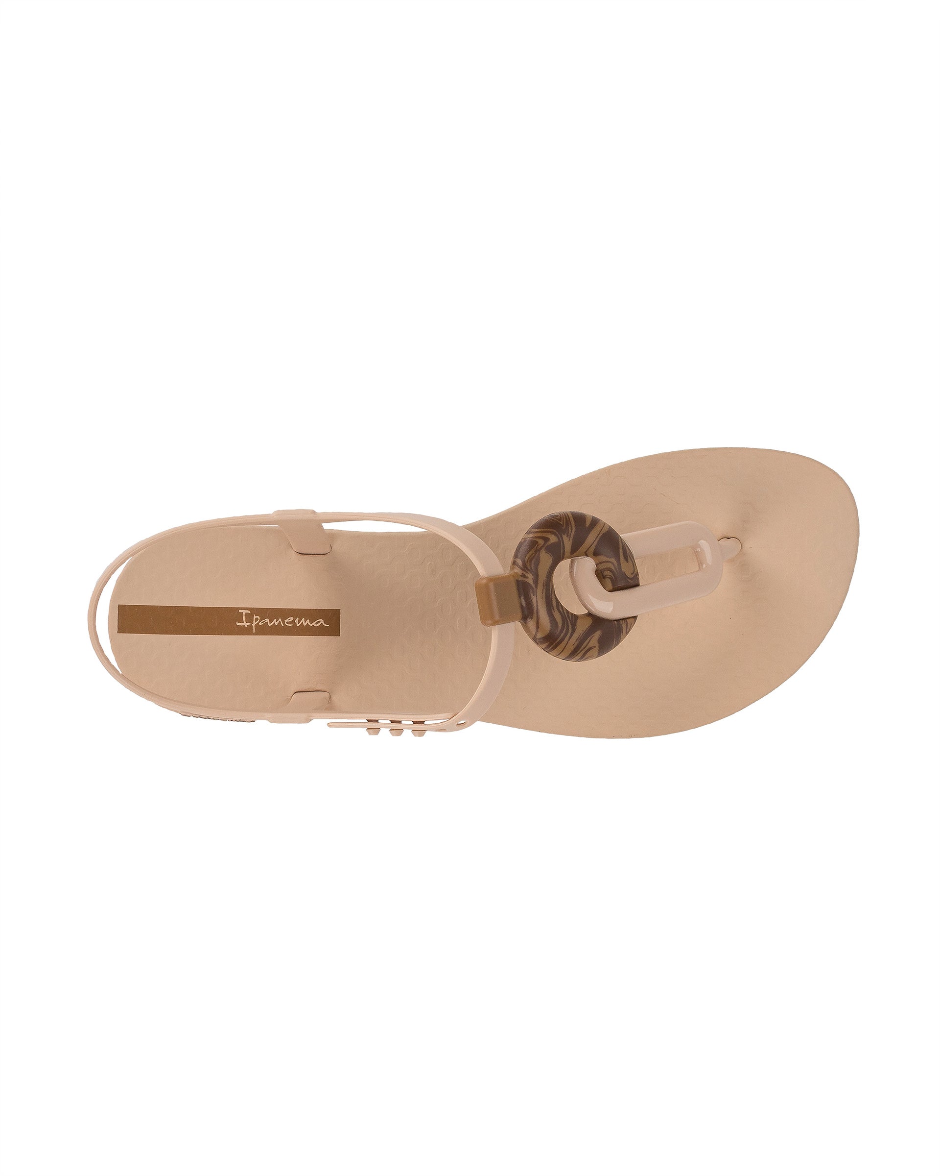 Top view of a beige Ipanema Class Marble women's t-strap sandal.