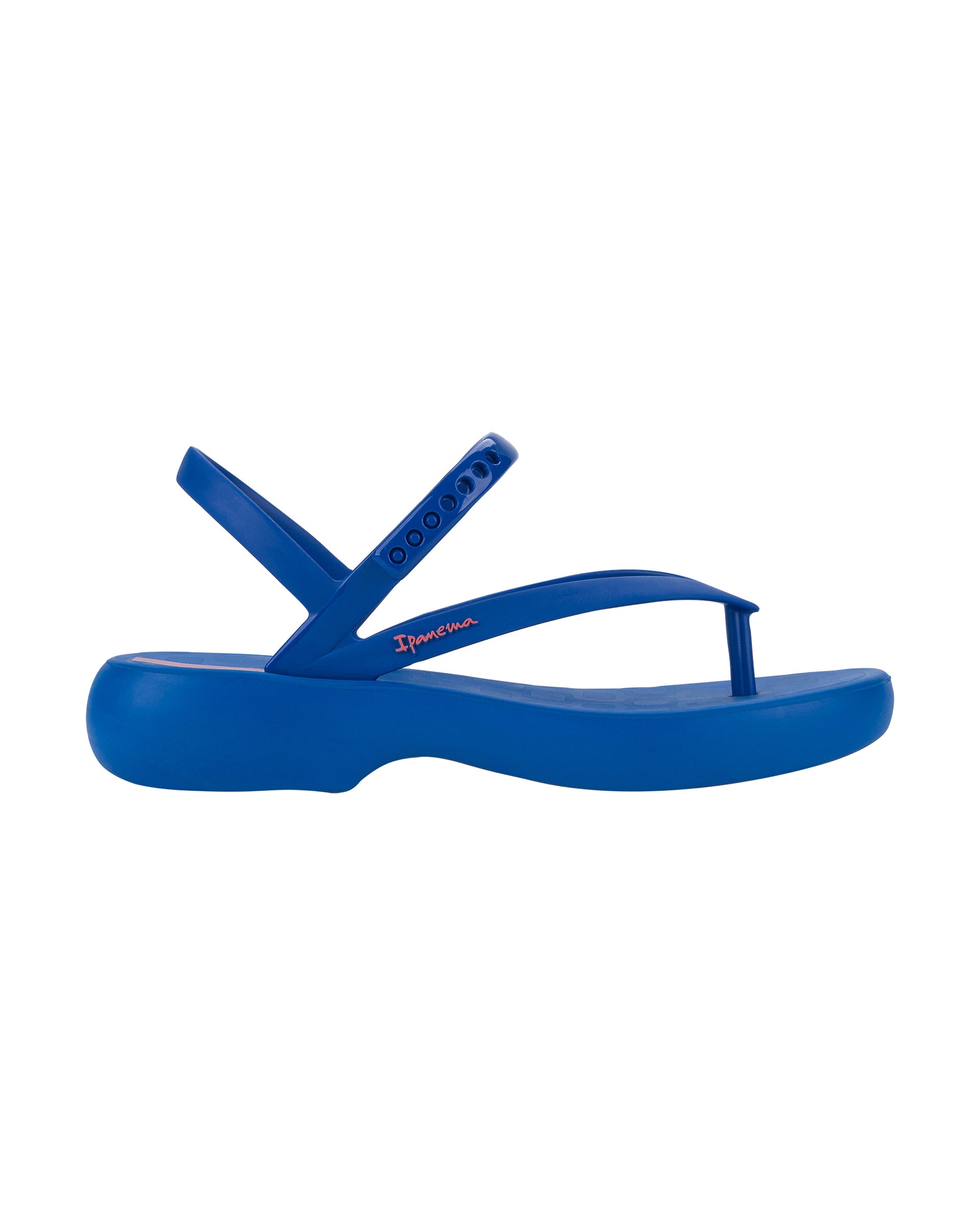 Outer side view of a blue Ipanema Verano women's sandal.