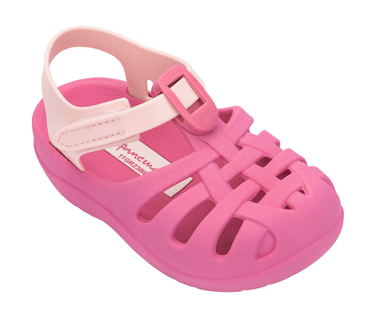 Angled view of a pink Ipanema Summer Basic baby sandal.