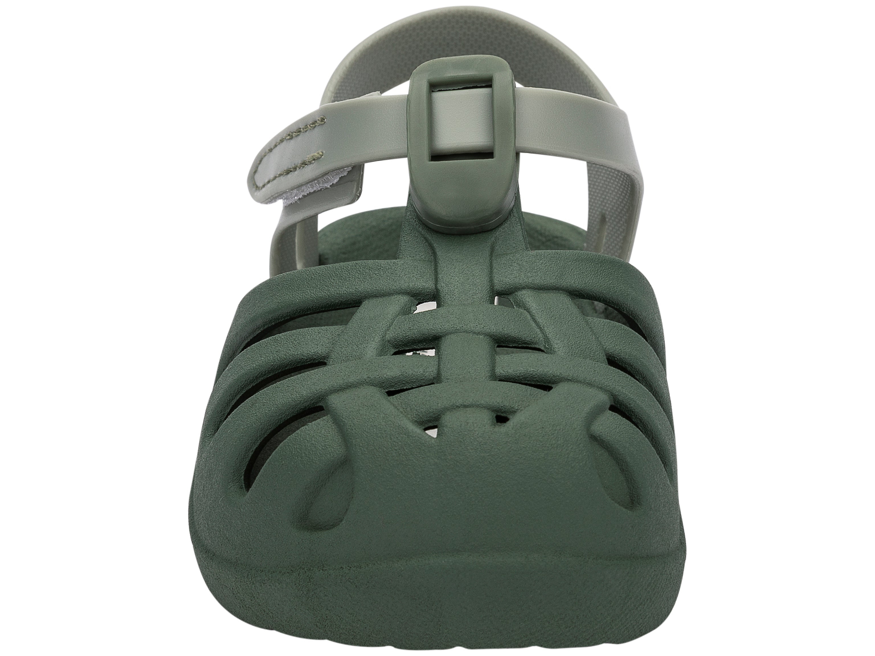 Front view of a green Ipanema Summer Basic baby sandal.