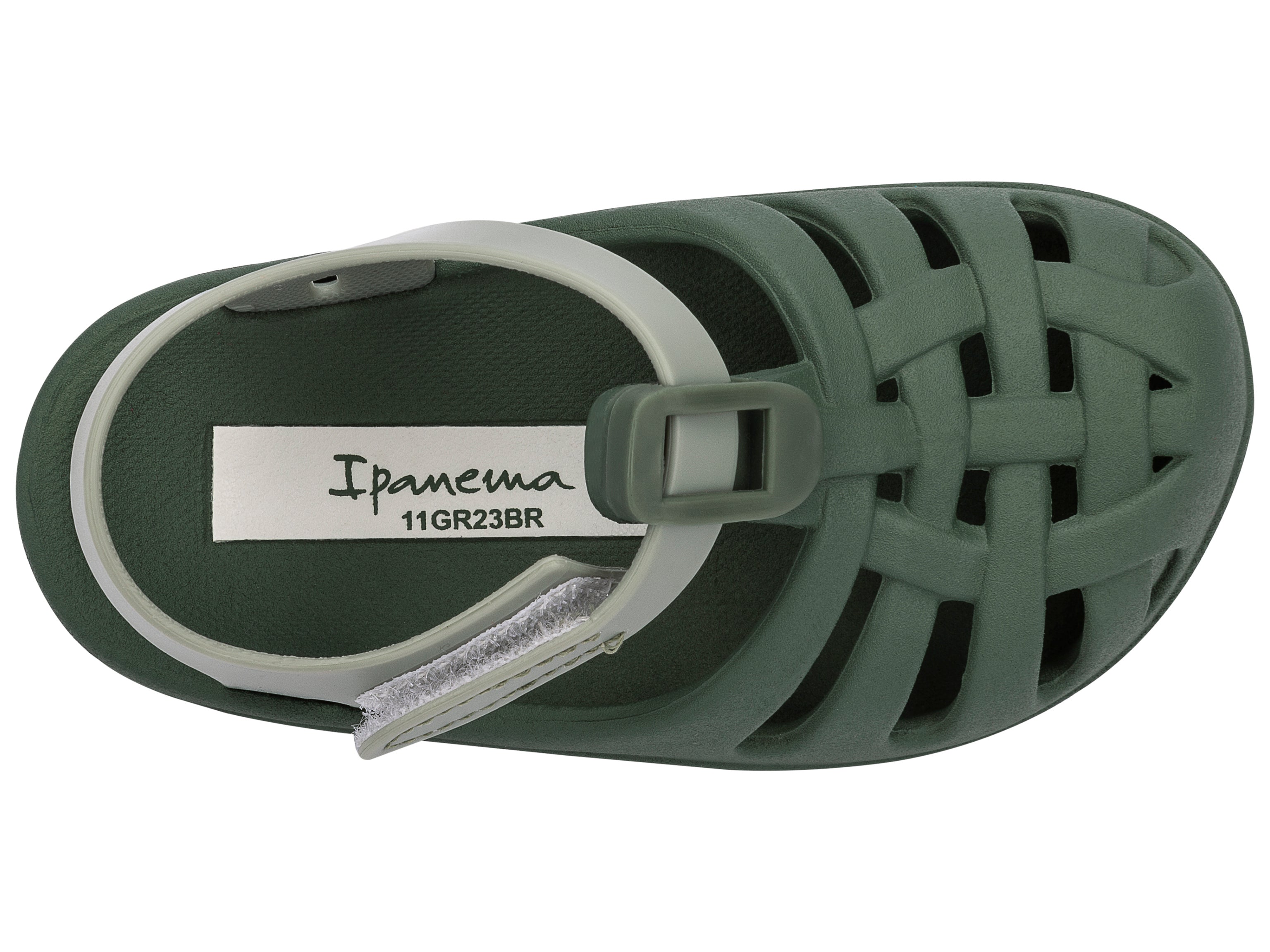 Top view of a green Ipanema Summer Basic baby sandal.