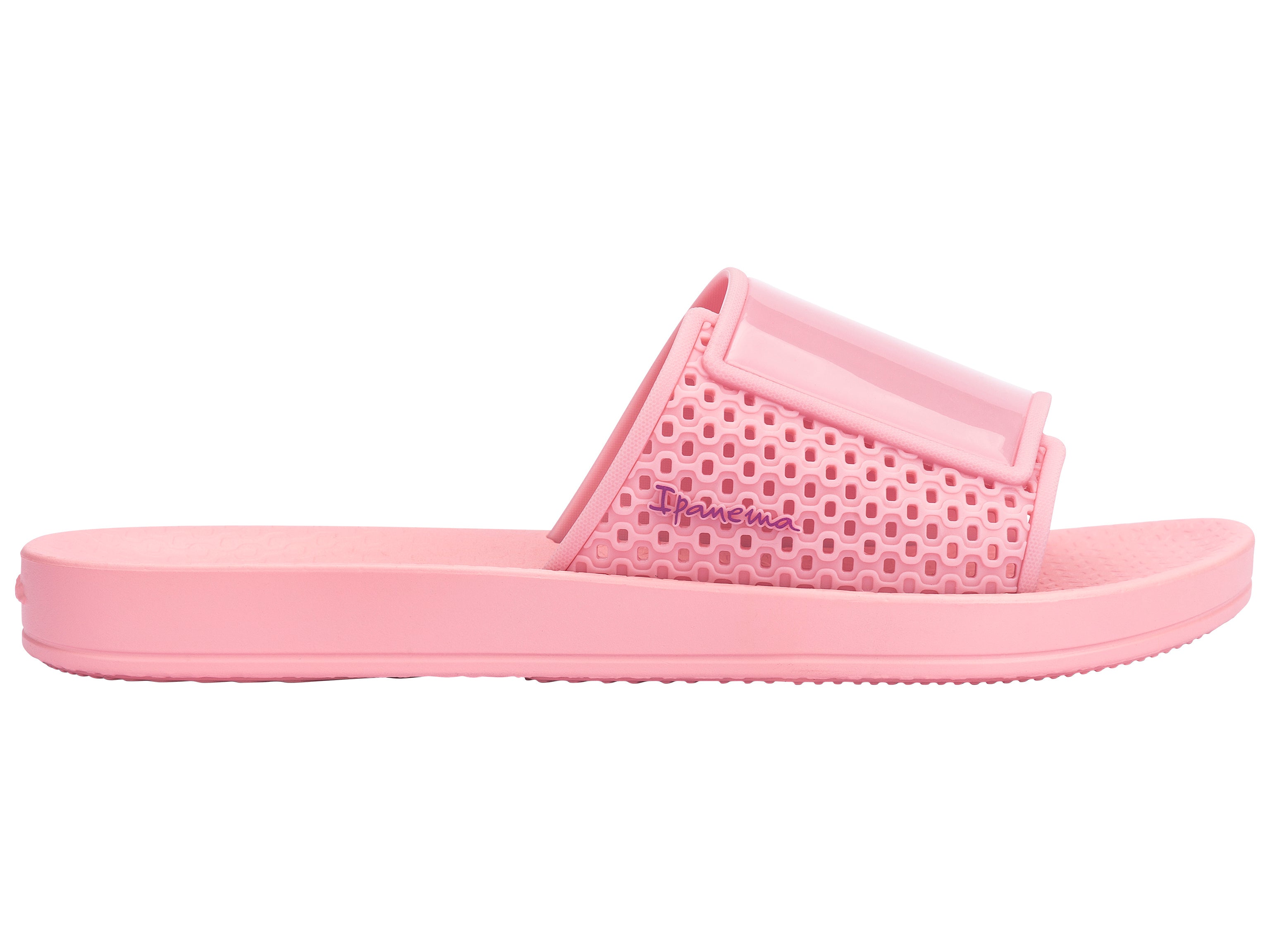 Outer side view of a pink Ipanema Ana Urban women's slide.