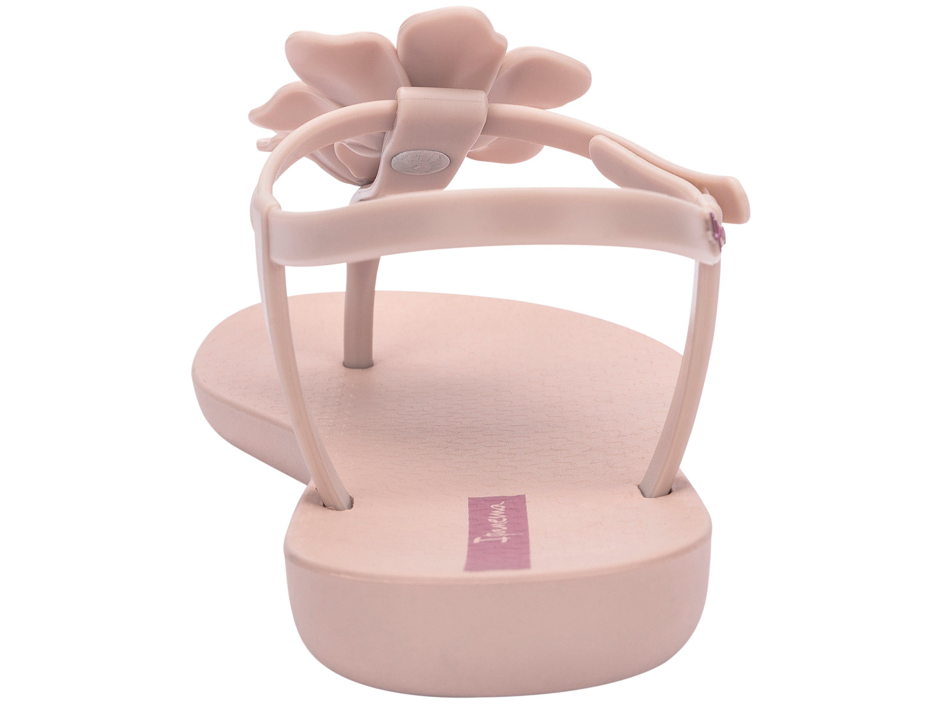 Back view of a pink Ipanema Duo Flowers women's t-strap sandal with two flowers.